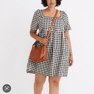 Madewell Black White Linen Blend Allie Gingham Check  Dress W/Pockets XL NWOT